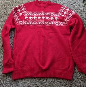 Vintage red sweater with kiwis and faire isle